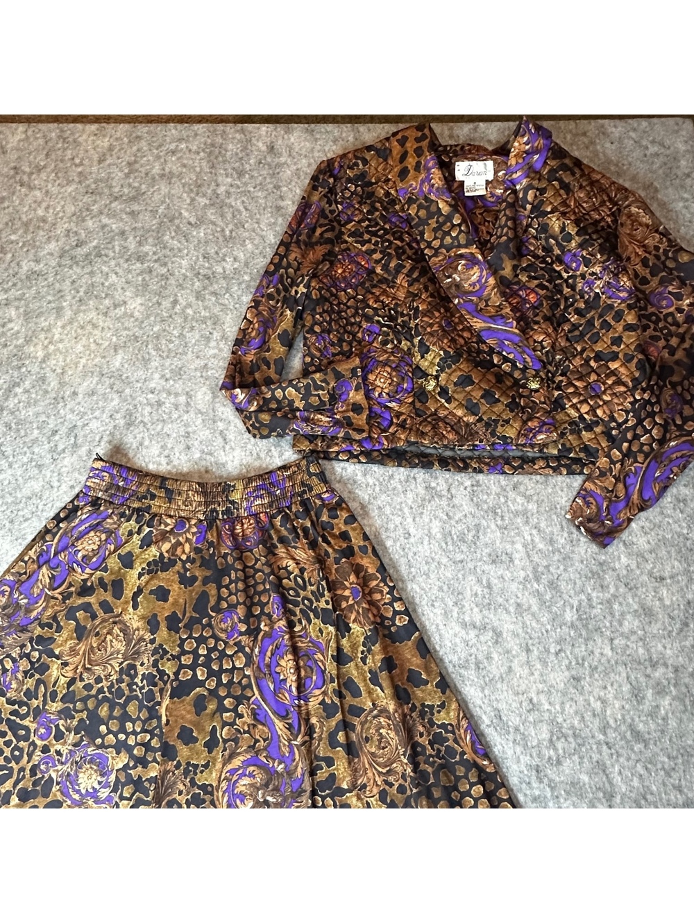 Darion Vintage Animal Print Quilted Two-Piece Set Brown Purple 8